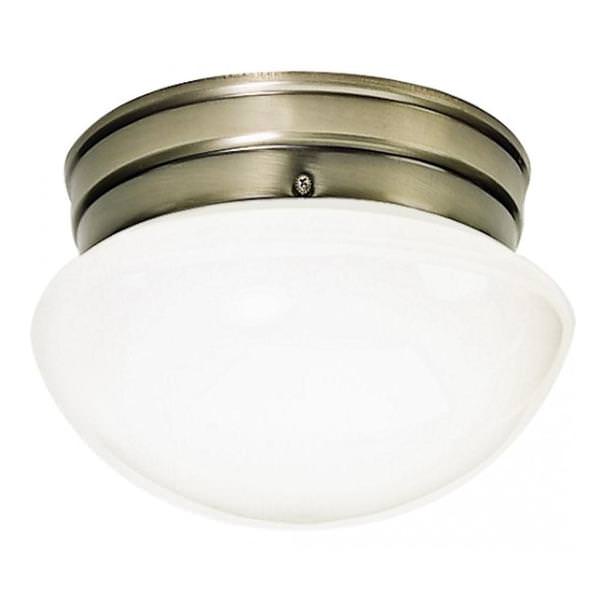 1 Light 8" Round Antique Brass White Mushroom Glass Shade Ceiling Light Fixture