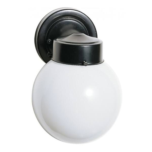 1 Light Black White Glass Globe Outdoor Wall Light Fixture