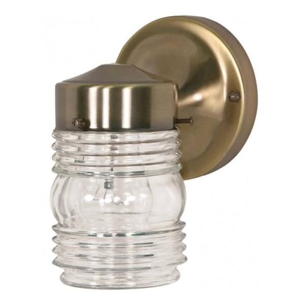 1 Light Antique Brass Clear Mason Jar Outdoor Wall Fixture 