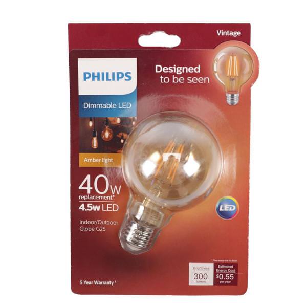4.5 watt 120 volt G25 Medium Screw Base 2000K Warm White Dimmable LED