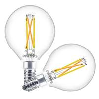 Philips 3.8 watt 120 volt G16.5 Candelabra Screw Base 2200K-2700K - Warm Glow Dimmable LED (2 Pack)