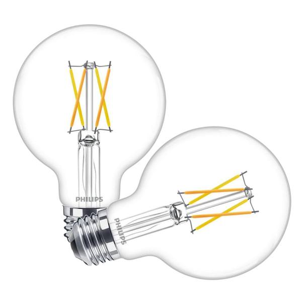 3.5 watt 120 volt G25 Medium Screw Base 2,200K-2,700K Warm Glow Dimmable LED (2 Pack)