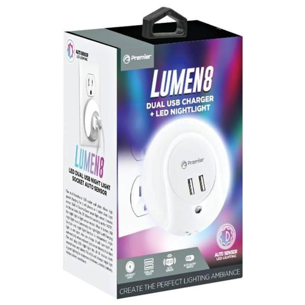 Dual USB and Auto Sensor Nightlight Wall Charger