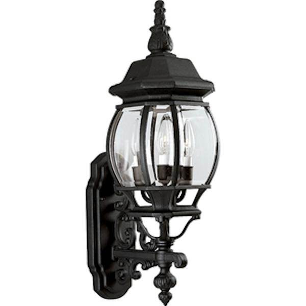 3 Light Black with Clear Beveled Glass Wall Light Fixture