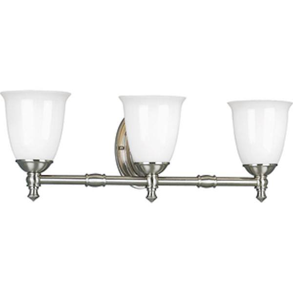 3 Light 120 volt Brushed Nickel Vanity Opal Glass Light Fixture