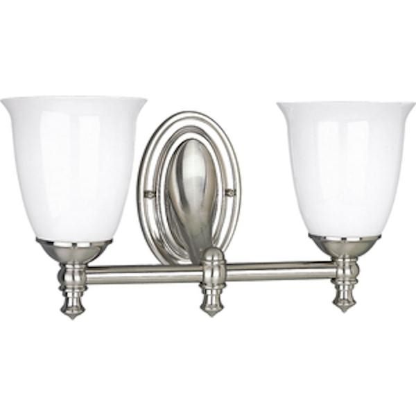 2 Light 120 volt Brushed Nickel Vanity Opal Glass Light Fixture