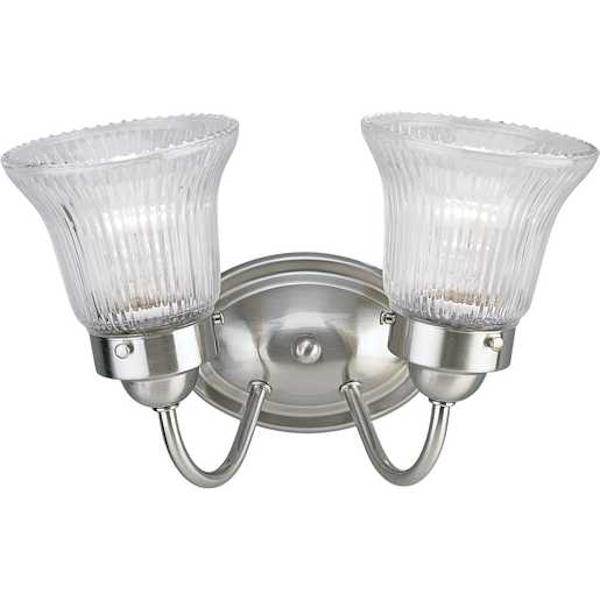 2 Light 120 volt Brushed Nickel Vanity Clear Prismatic Glass Light Fixture