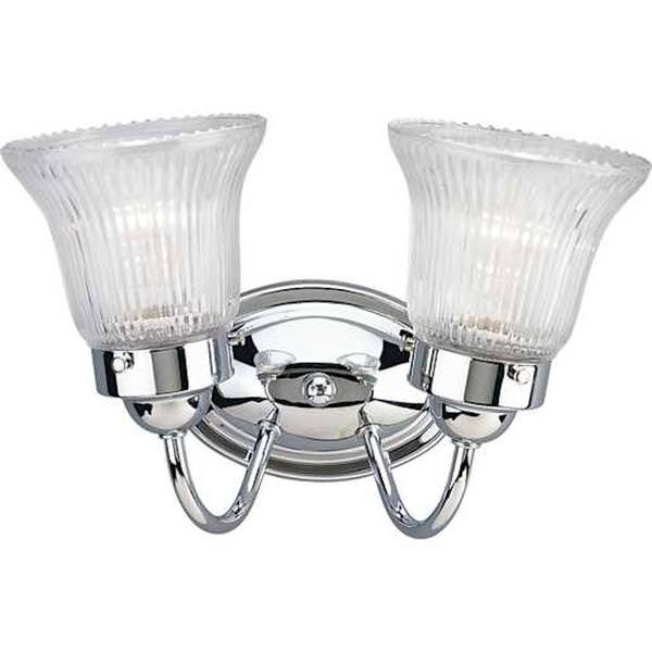 2 Light 120 volt Polished Chrome Vanity Clear Prismatic Glass Light Fixture