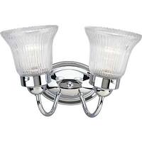 View 2 Light 120 volt Polished Chrome Vanity Clear Prismatic Glass Light Fixture