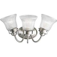 View 3 Light 120 volt Brushed Nickel Vanity Clear Prismatic Glass Light Fixture