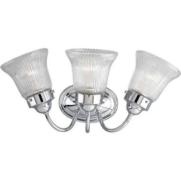 3 Light 120 volt Polished Chrome Vanity Clear Prismatic Glass Light Fixture