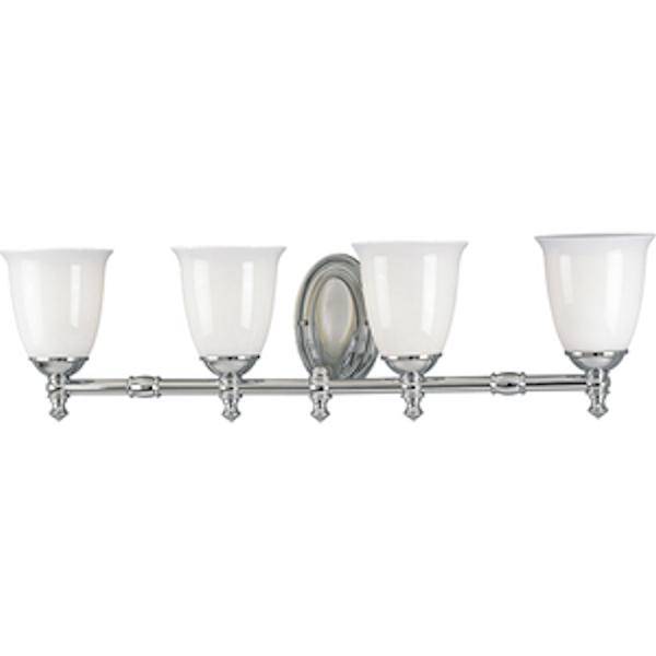 4 Light 120 volt Polished Chrome Vanity Opal Glass Light Fixture