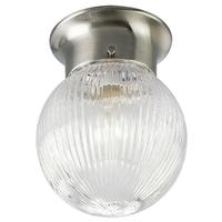 Progress Lighting 1 Light Brushed Nickel Clear Ribbed Glass Globe Flush Mount Ceiling Light Fixture