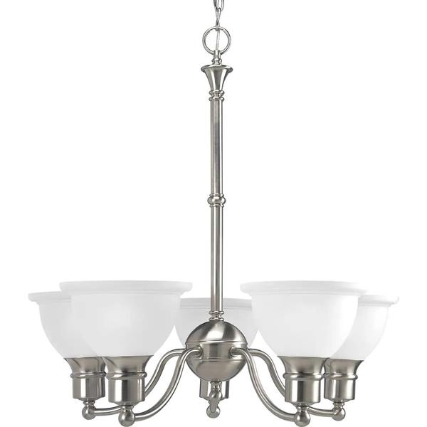 5 Light Brushed Nickel Etched Glass Shade Chandelier Light Fixture