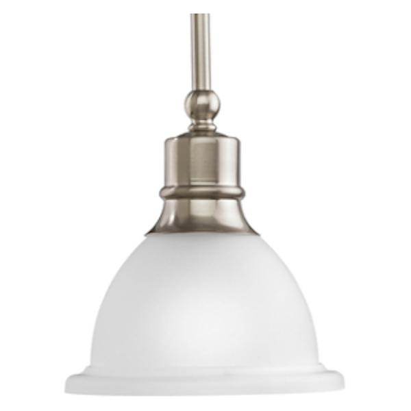 1 Light Brushed Nickel Etched Glass Bell Shade Dimmable Mini Pendant Light Fixture