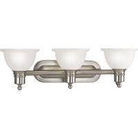 View 3 Light 120 volt Brushed Nickel Vanity Etched Glass Light Fixture