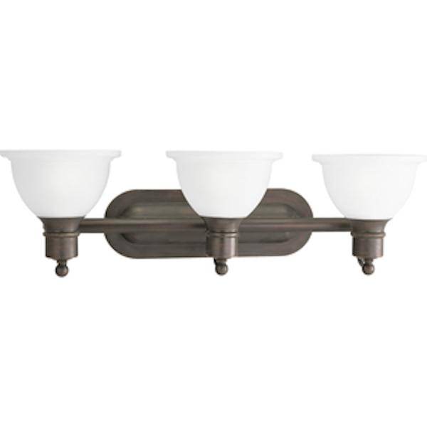 3 Light 120 volt Antique Bronze Vanity Etched Glass Light Fixture