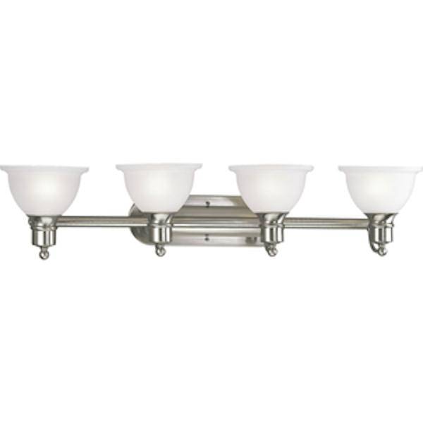 4 Light 120 volt Brushed Nickel Vanity Etched Glass Light Fixture