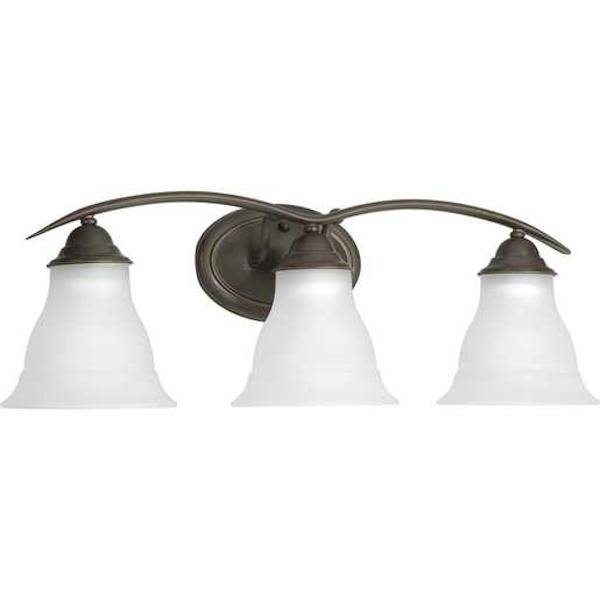 3 Light 120 volt Antique Bronze Vanity Etched Glass Light Fixture