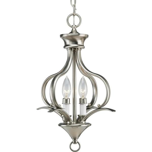 2 Light Brushed Nickel White Candle Sleeves Pendant Light Fixture