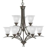 Progress Lighting 9 Light Antique Bronze Etched Glass Shade Chandelier Light Fixture