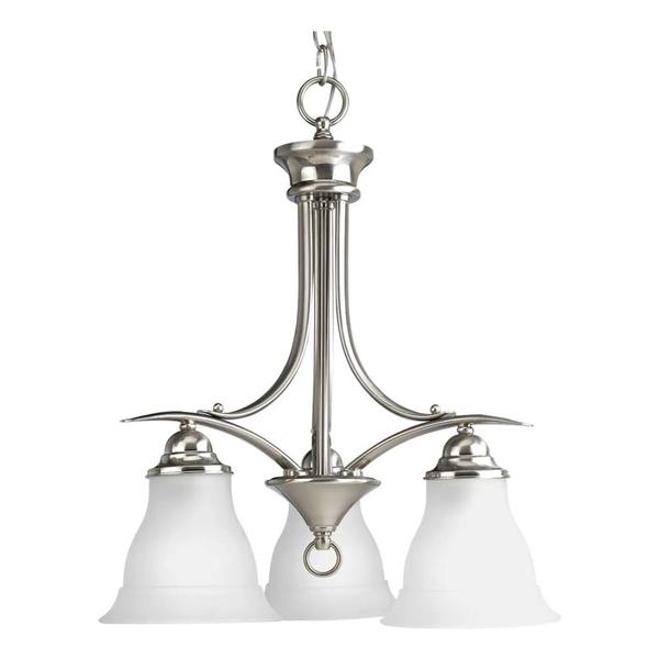 3 Light Brushed Nickel Etched Glass Shade Chandelier Light Fixture
