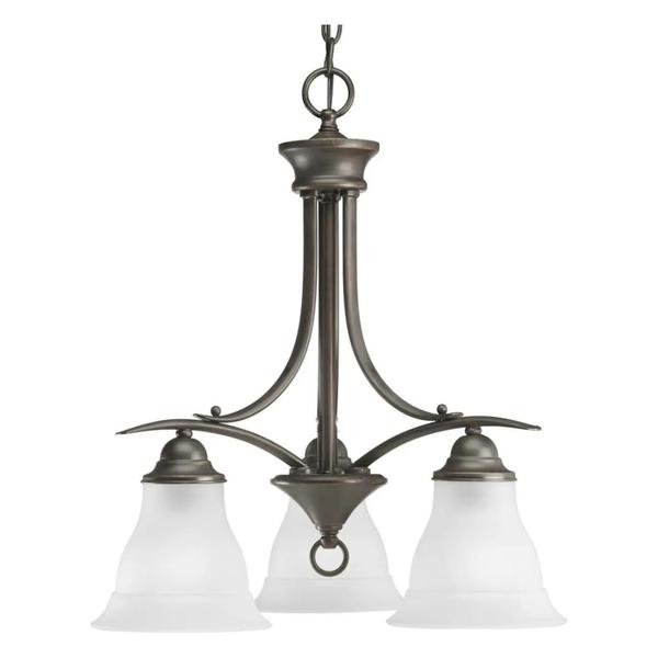 3 Light Antique Bronze Etched Glass Shade Chandelier Light Fixture