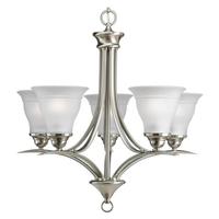 Progress Lighting 5 Light Brushed Nickel Etched Glass Shade Chandelier Light Fixture