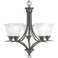 Progress Lighting 5 Light Antique Bronze Etched Glass Shade Chandelier Light Fixture