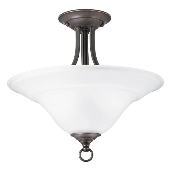 2 Light Antique Bronze Etched Glass Bowl Semi-Flush/Hanging Light Ceiling Light Fixture
