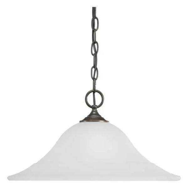 1 Light Antique Bronze Etched Glass Shade Pendant Light Fixture