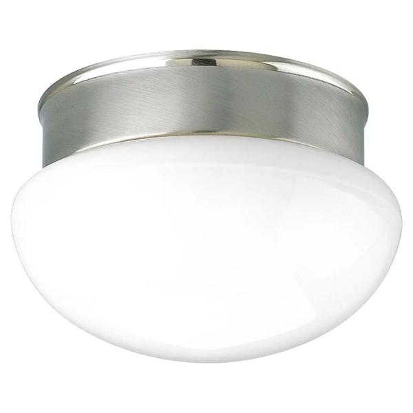 2 Light Brushed Nickel White Glass Bowl Ceiling Light Fixture