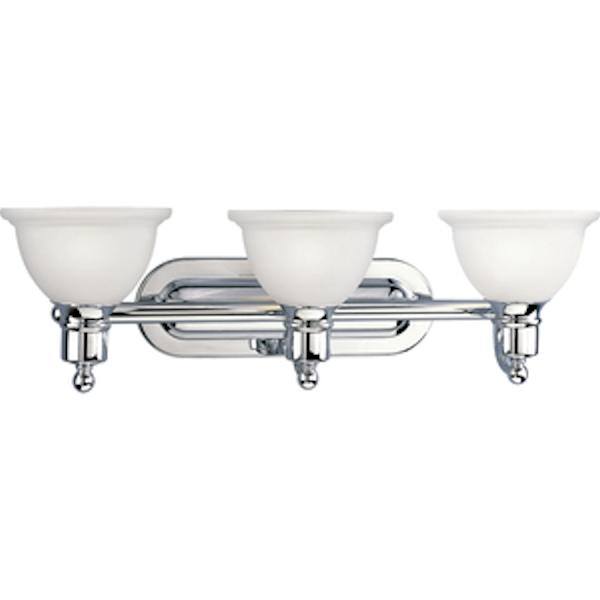 3 Light 120 volt Polished Chrome Vanity Etched Glass Light Fixture