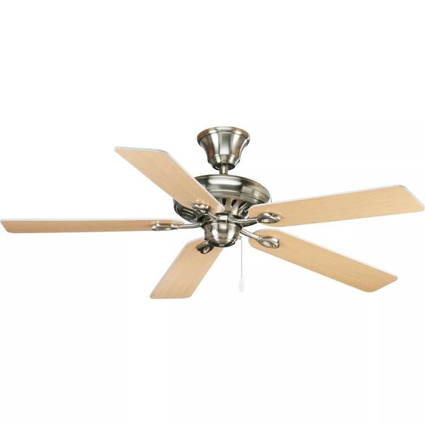 52" Brushed Nickel 5 White/Natural Cherry Reversible Blade Ceiling Fan