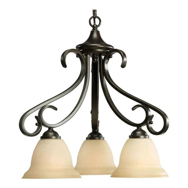 3 Light Forged Forged Etched Glass Shade Chandelier Light Fixture