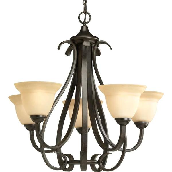 5 Light Forged Forged Etched Glass Shade Chandelier Light Fixture