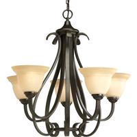 Progress Lighting 5 Light Forged Forged Etched Glass Shade Chandelier Light Fixture