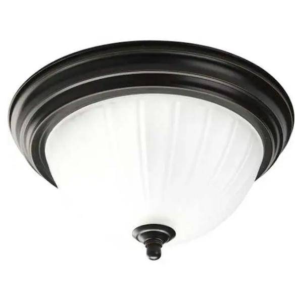 1 Light 120 volt Antique Bronze Etched Ribbed Glass Ceiling Light Fixture