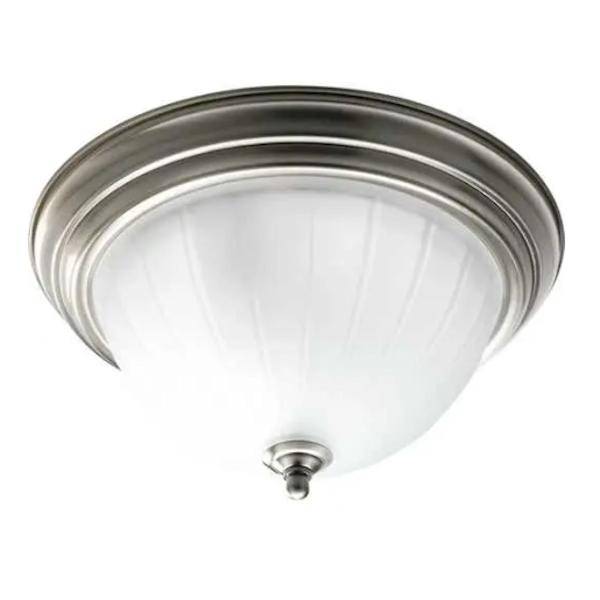 2 Light Brushed Nickel Etched Ribbed Glass Ceiling Light Fixture