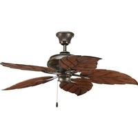 Progress Lighting 52" Antique Bronze 5 Washed Walnut Blade Indoor/Outdoor Leaf Design Ceiling Fan