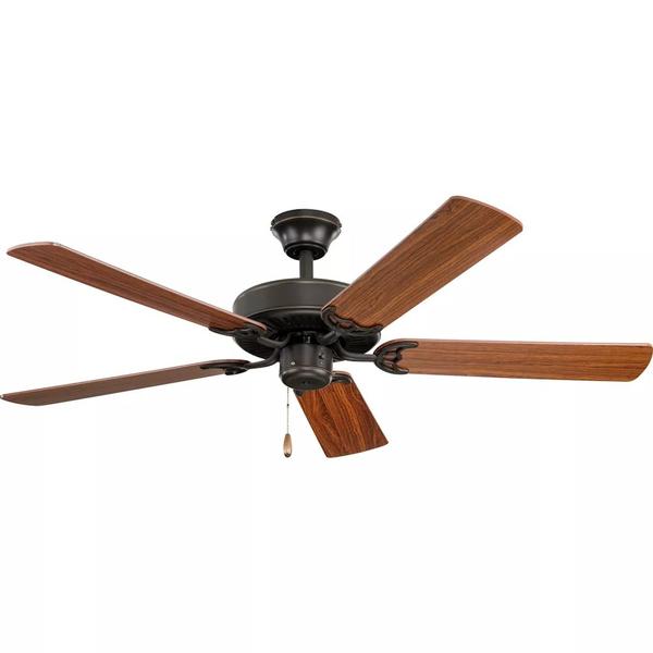 52" Antique Bronze 5 Medium Cherry/Classic Walnut Reversible Blade Ceiling Fan