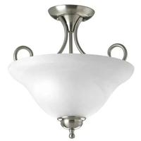 Progress Lighting 2 Light Brushed Nickel Etched Ribbed Glass Semi-Flush Ceiling Light Fixture