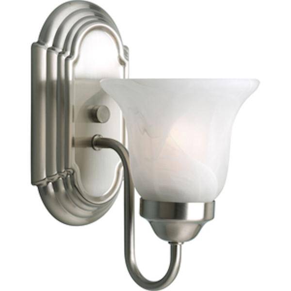 1 Light 120 volt Brushed Nickel Vanity Alabaster Glass Light Fixture