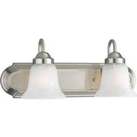 View 2 Light 120 volt Brushed Nickel Vanity Alabaster Glass Light Fixture
