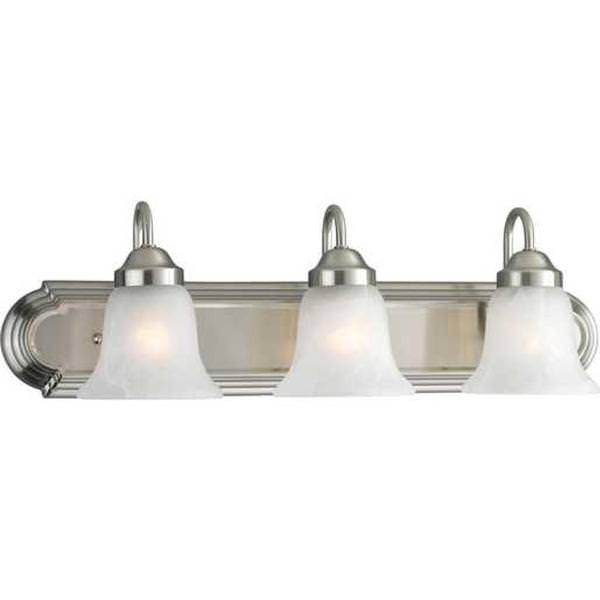 3 Light 120 volt Brushed Nickel Vanity Alabaster Glass Light Fixture