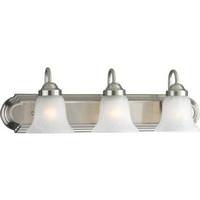 View 3 Light 120 volt Brushed Nickel Vanity Alabaster Glass Light Fixture
