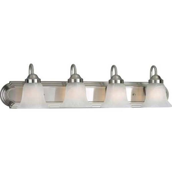 4 Light 120 volt Brushed Nickel Vanity Alabaster Glass Light Fixture