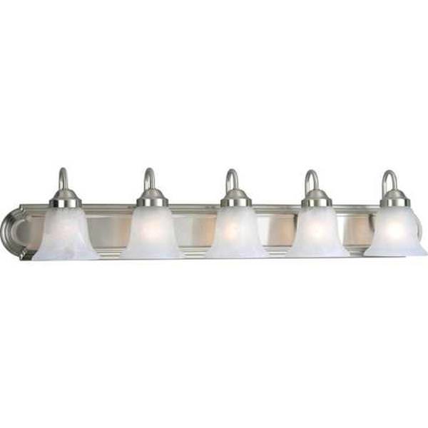 6 Light 120 volt Brushed Nickel Vanity Alabaster Glass Light Fixture