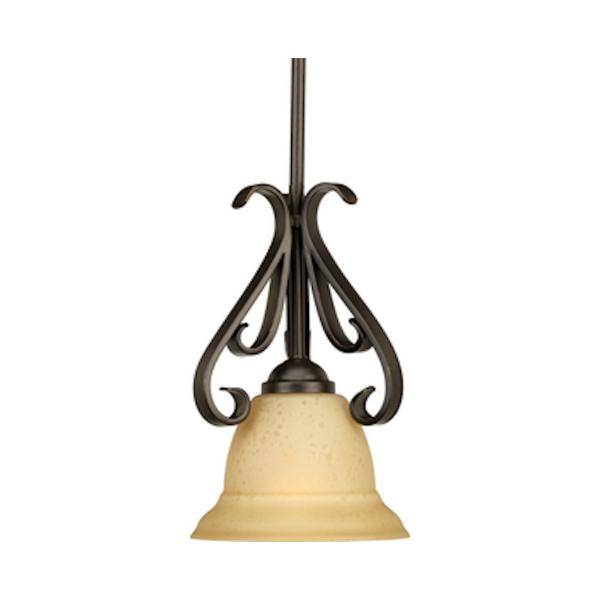 1 Light Bronze Etched Glass Shade Pendant Light Fixture