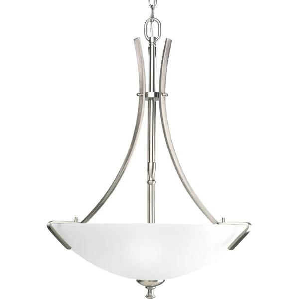 3 Light Brushed Nickel Etched White Glass Bowl Hall & Foyer Pendant Light Fixture